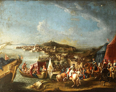 Charles III d'Espagne à cheval à Gaète - par Giovanni Luigi Rocco (1701-1750)